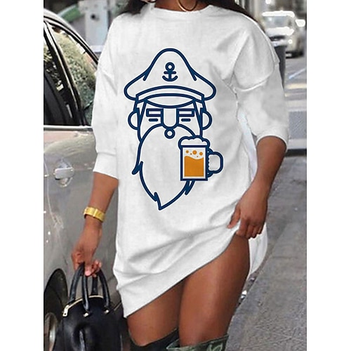 

Women's Shift Dress Short Mini Dress White Long Sleeve Print Print Fall Winter Crew Neck Casual Fashion 2022 S M L XL XXL 3XL
