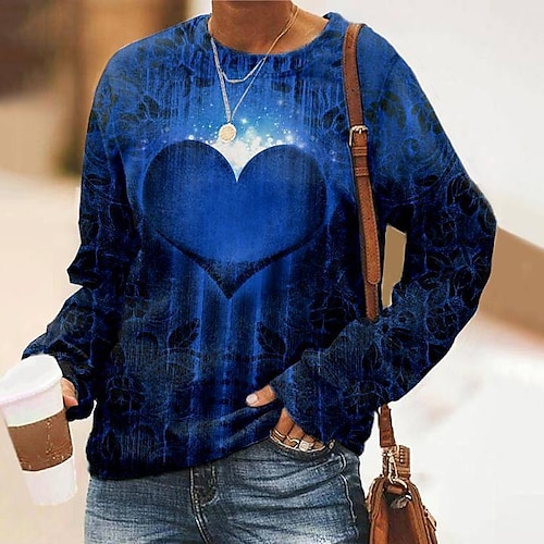 

Women's Sweatshirt Pullover Heart Sparkly Print Crew Neck Daily Sports 3D Print Active Streetwear Hoodies Sweatshirts Green Blue Purple