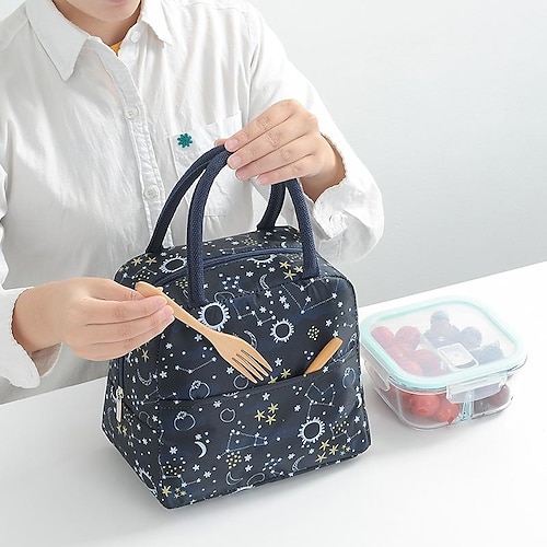 

Men's Waterproof Nylon Lunch Bag Floral Print Animal Daily Outdoor Cherry blossom powder French blue Temperament Gray sun, moon and stars