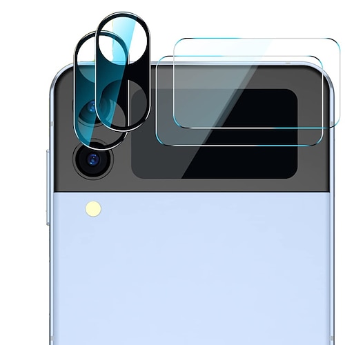 

[4 Pack] 2 Pack Samsung Galaxy Z Flip 4 Front Screen Protector and 2 Pack Camera Lens Protector HD Clear Anti-Scratch Tempered Glass Camera Screen Protector Does not Affect Night Shots (4)