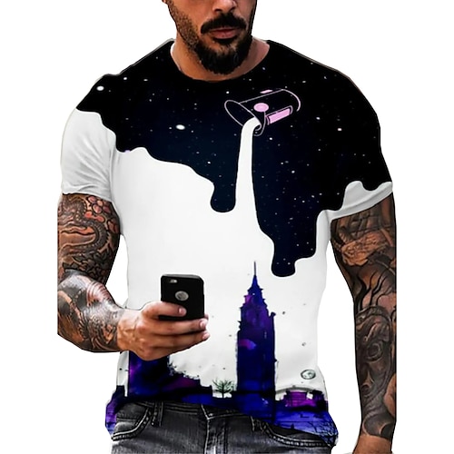 

Men's Unisex T shirt Tee Color Block Graphic Prints Crew Neck Black / White Short Sleeve 3D Print Outdoor Street Print Tops Sports Designer Casual Big and Tall / Summer / Summer