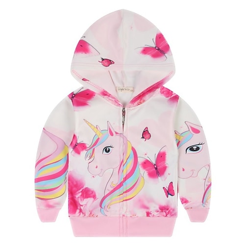 

Kids Girls' Jacket Outerwear Cartoon Unicorn Long Sleeve Coat Vacation Cotton Cool Pink Winter Fall 2-8 Years