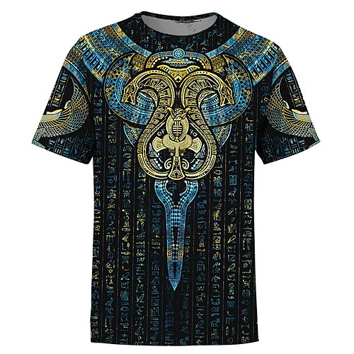 

Men's Unisex T shirt Tee Tribal Graphic Prints Crew Neck Blue 3D Print Outdoor Street Short Sleeve Print Clothing Apparel Sports Casual Comfortable Big and Tall / Summer / Summer