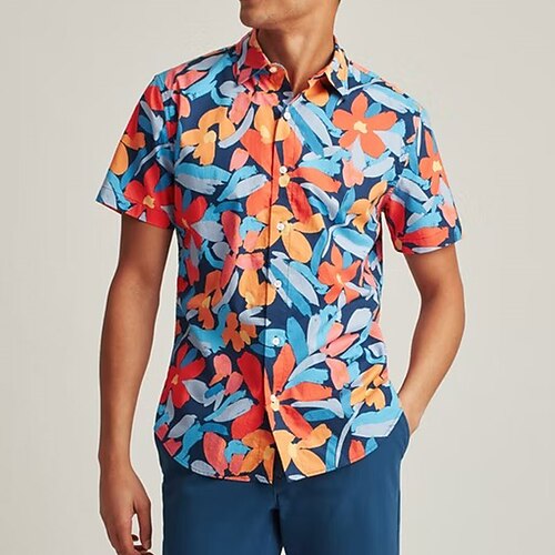 

Men's Shirt 3D Print Leaves Turndown Street Casual Button-Down Print Short Sleeve Tops Casual Fashion Breathable Blue / Summer