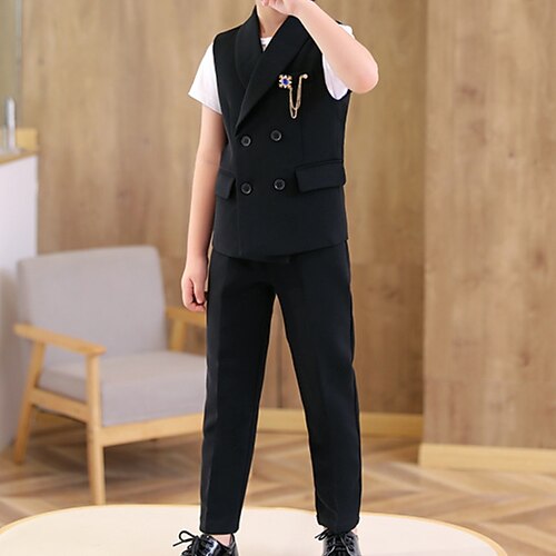 

Kids Boys T-shirt Pants Clothing Set 4 Pieces Short Sleeve Green Black Pink Solid Color School Fashion Preppy Style 3-10 Years