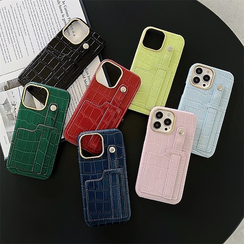 

Phone Case For Apple Back Cover iPhone 14 Pro Max iPhone 14 Pro iPhone 14 iPhone 13 Pro Max 12 Mini 11 X XR XS Max 8 7 iPhone 14 Max Bumper Frame with Stand with Wrist Strap Solid Colored PU Leather