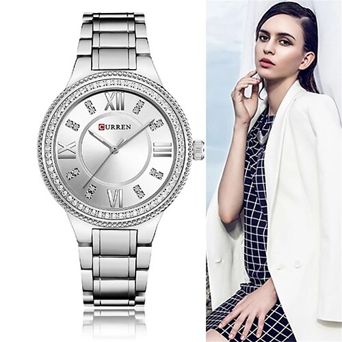 

CURREN Women Watch Quartz Watch for Female Fashion Ladies Wristwatches Iced Out Dimaond Reloj Mujer Silver Stainless Steel Clock