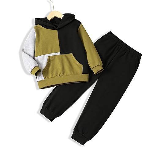 

Kids Boys Hoodie Pants HoodieSet Clothing Set 2 Pieces Long Sleeve Army Green Color Block Print Street Sports Vacation Fashion Comfort Cool Daily 3-12 Years
