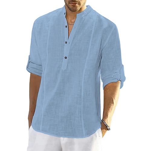 

Homens camisa de linho Camisa Social camisa de verão camisa de praia Preto Branco Azul Marinha Manga Longa Côr Sólida Colarinho Primavera Outono Ao ar livre Rua Roupa Botão para baixo