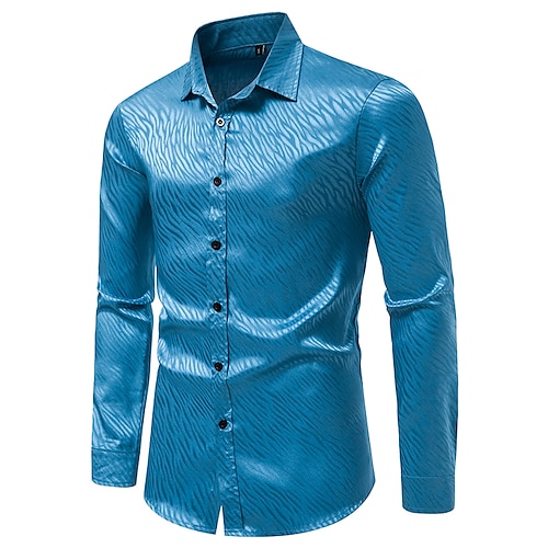 

Men's Shirt Waves Button Down Collar Party Wedding Print Tops Designer Elegant Fashion Classic White Black Blue / Club