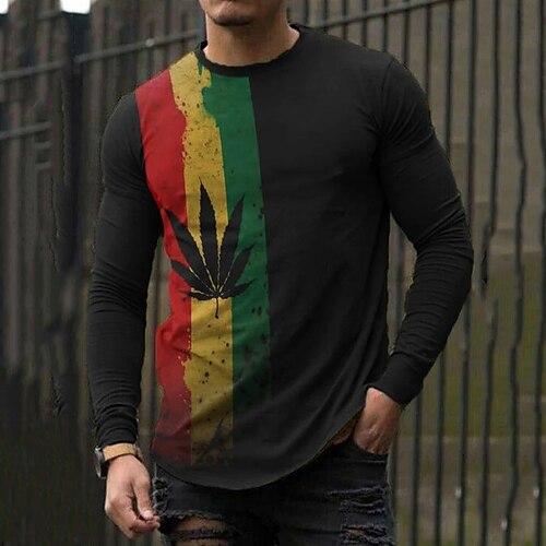 

Men's Unisex T shirt Tee Graphic Prints Leaves Crew Neck Black Long Sleeve 3D Print Outdoor Street Print Tops Basic Vintage Sports Big and Tall