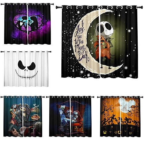 

Halloween 2 Panels Set Blackout Curtains Halloween Skull Design Thermal Insulated Curtains for Bedroom Living Room Modern Grommet Window Drapes Curtain Drapes