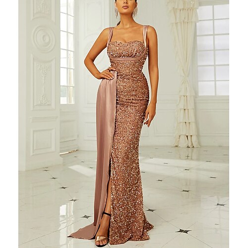 

damen prom partykleid paillettenkleid langes kleid maxikleid gold ärmellos reine farbe pailletten frühling sommer spaghettiträger modern abend party 2023 s m l xl