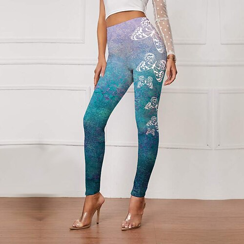 

Women's Tights Leggings Green Purple Pink Mid Waist Designer Hip-Hop Athleisure Leisure Sports Yoga Print Stretchy Ankle-Length Tummy Control Butterfly S M L XL XXL / Skinny