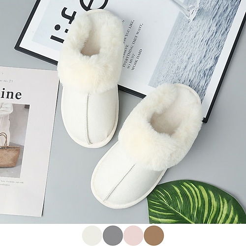 

Women's Fuzzy Faux Plush Soft Fur Memory Foam Cozy Flat Spa Slide Slippers Comfy Home Slipper Indoor Shoes