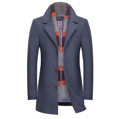 

Men's Casual Overcoat Long Regular Fit Solid Colored Single Breasted Three-buttons Burgundy Grey khaki 2022 / Winter