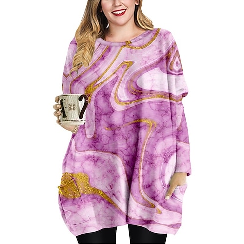 

Women's Plus Size Tops Pullover Sweatshirt Geometry Print Long Sleeve Crewneck Streetwear Daily Vacation Polyester Fall Winter Purple / Loose