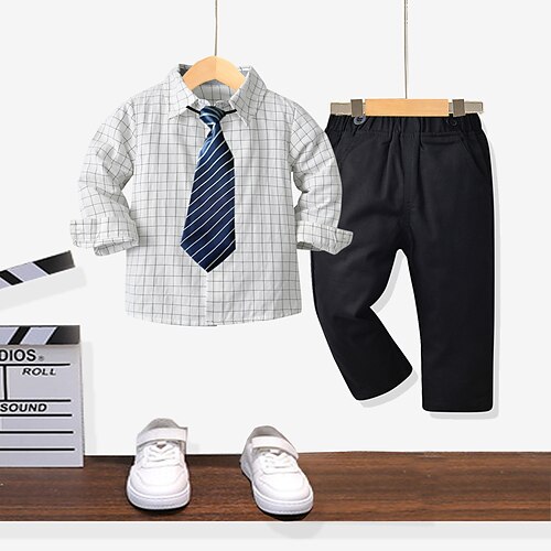 

Kids Boys Shirt Pants Clothing Set 2 Pieces Long Sleeve Multi color Plaid Gentle 2-6 Years