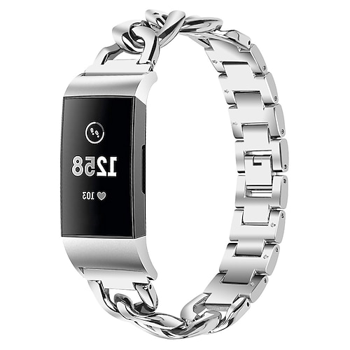 

1pc Smart Watch Band Compatible with Fitbit Charge 3 / Charge 3 SE / Charge 4 Charge 5 Stainless Steel Smartwatch Strap Adjustable Shockproof Metal Band Replacement Wristband