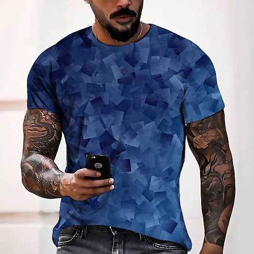 

Men's T shirt Tee Tee Graphic Round Neck Blue Short Sleeve 3D Print Casual Daily 3D Print Tops Fashion Cool Designer Comfortable / Summer / Summer