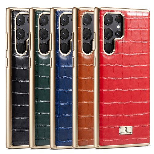 

Phone Case For Samsung Galaxy Back Cover Classic Series S22 S22 Plus S22 Ultra Bumper Frame Plating Soft Edges Crocodile Skin Prints PU Leather