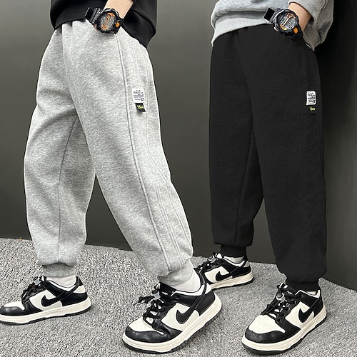 

Kids Boys Pants Solid Colored Active Street Cotton 4-13 Years Winter Black Gray