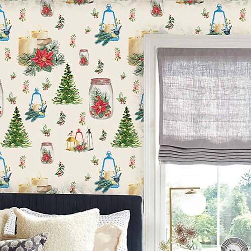 

Christmas Wallpaper Christmas Tree Wall Cover Sticker Film Peel and Stick Removable Self Adhesive PVC/Vinyl Wall Decal for Room Home Decoration 17.32''x118''in(44cmx300cm) / 44x300cm