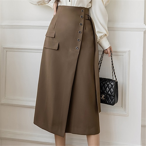 

Women's Skirt Pencil Midi Polyester Brown Black Skirts Spring & Fall Patchwork Lined Elegant Office / Career Daily S M L