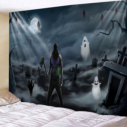 

Halloween Party Wall Tapestry Art Decor Blanket Curtain Hanging Home Bedroom Living Room Decoration Polyester Graveyard Dead Ghost Spooky