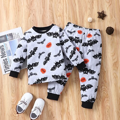 

Kids Boys Halloween T-shirt Pants Clothing Set 2 Pieces Long Sleeve Grey Graphic Animal Vacation Casual Comfort 1-5 Years