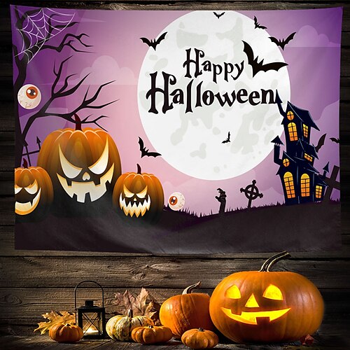 

Halloween Party Wall Tapestry Art Decor Blanket Curtain Hanging Home Bedroom Living Room Decoration Polyester Pumpkin Bat Ghost Castle Witch