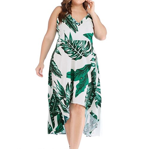

Women's Plus Size Holiday Dress Leaf V Neck Print Sleeveless Spring Summer Sexy Boho Midi Dress Daily Back to School Dress
