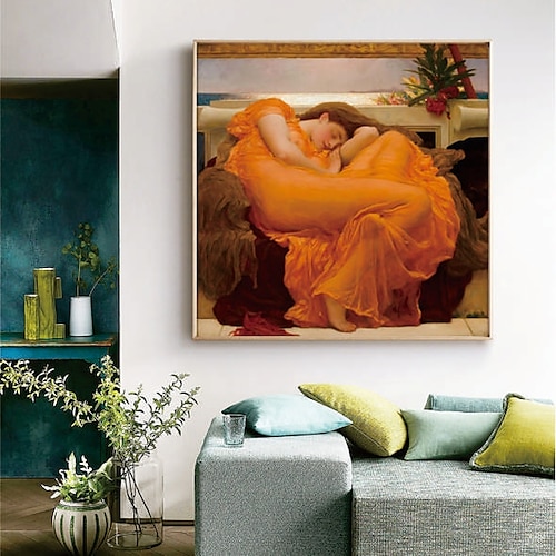 

Handmade Hand Painted Oil Painting Wall Art Famous Flaming June Frederic Leighton Carving Home Decoration Decor Rolled Canvas No Frame Unstretched