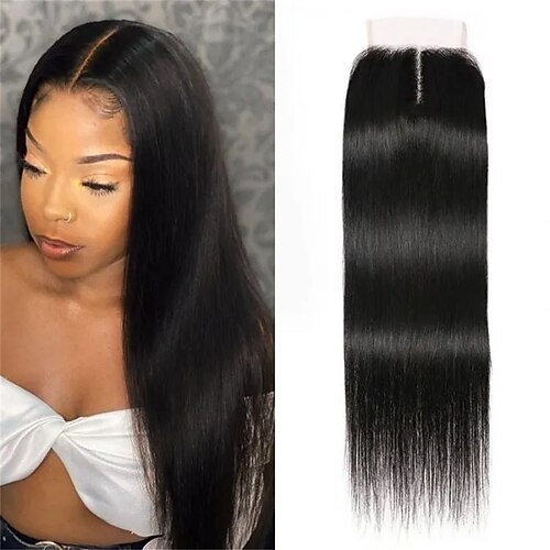 

Upgrade T Part Lace Closure with Baby Hair Straight Human Hair Closure Middle Part Natural Black