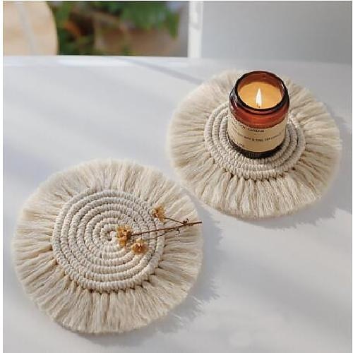 

Home Creative Cotton Braid Coaster Handmade Macrame Cup Cushion Bohemia Style Non-slip Cup Mat