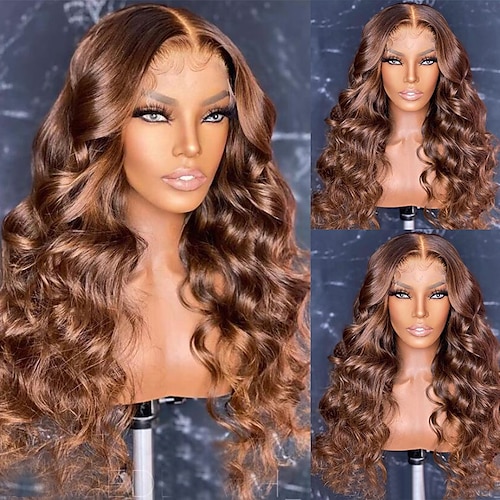 

Unprocessed Virgin Hair 13x4 Lace Front Wig Free Part Brazilian Hair Wavy Brown Wig 130% 150% Density with Baby Hair Ombre Hair Natural Hairline 100% Virgin Pre-Plucked For Women wigs for black women