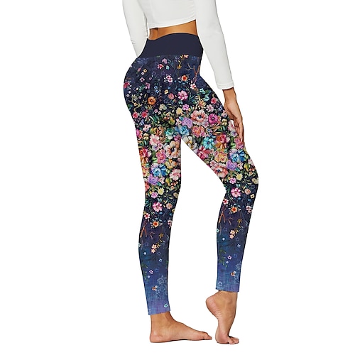 

Women's Yoga Pants Tummy Control Butt Lift Quick Dry High Waist Yoga Fitness Gym Workout Leggings Bottoms Floral Butterfly Light Purple Violet Purple Winter Sports Activewear Stretchy Skinny