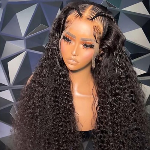 

Remy Human Hair 13x4 Lace Front Wig Free Part Brazilian Hair Curly Black Wig 130% 150% Density with Baby Hair Natural Hairline 100% Virgin Glueless Pre-Plucked For Women wigs for black women Long