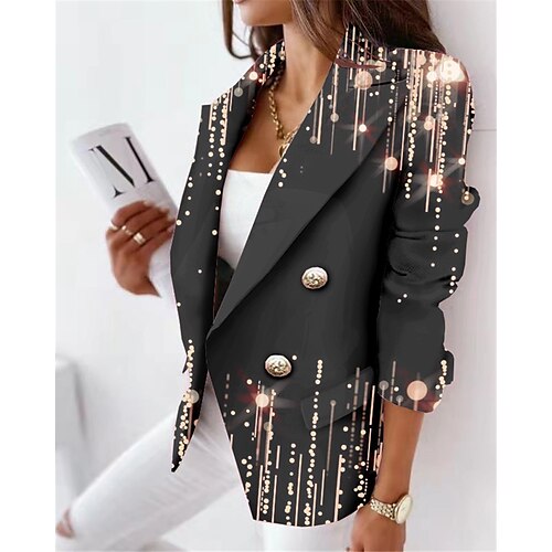 

Women's Blazer Breathable Office Work with Pockets Double Breasted Turndown Formal Color Gradient Regular Fit Outerwear Long Sleeve Winter Fall Gray S M L XL XXL 3XL