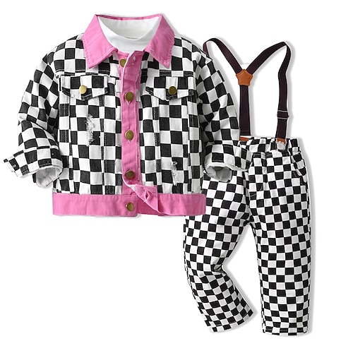 

3 Pieces Kids Unisex PantsSet Clothing Set Outfit Plaid Set School Daily Gentle Winter Fall 2-8 Years Blue Pink