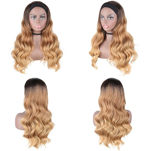 Synthetic Wig Wavy With Headband Machine Made Wig Long Wine Red Strawberry Blonde / Medium Auburn Synthetic Hair Women's Soft Party Easy to Carry Blonde Brown Burgundy / Daily Wear / Party / Evening