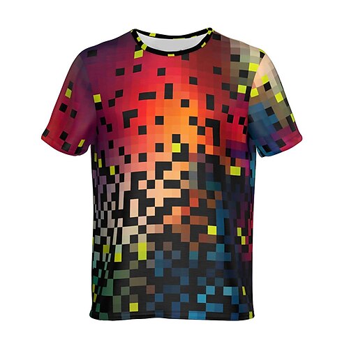 

Men's Unisex T shirt Tee 3D Print Lattice Graphic Prints Tartan Crew Neck Street Daily Print Short Sleeve Tops Casual Classic Big and Tall Sports Red / Summer