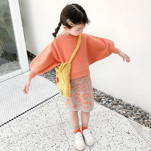 

Kids Girls' Clothing Set 2 Pieces Long Sleeve Orange Solid Color Sweet Regular 2-9 Years