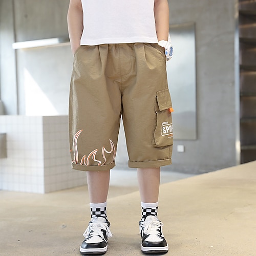 

Kids Boys Shorts Gray Khaki Letter Fall Winter Active Casual 4-13 Years