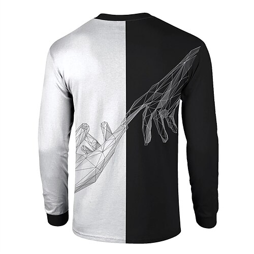 

Men's Unisex T shirt Tee 3D Print Graphic Prints Hand Crew Neck Street Daily Print Long Sleeve Tops Basic Casual Big and Tall Sports Black / White