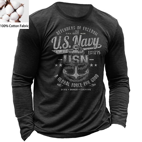 

Men's Unisex T shirt Tee Letter Anchor Crew Neck Black Gray Navy Blue Long Sleeve Hot Stamping Outdoor Street Print Tops Basic Sports Designer Simple