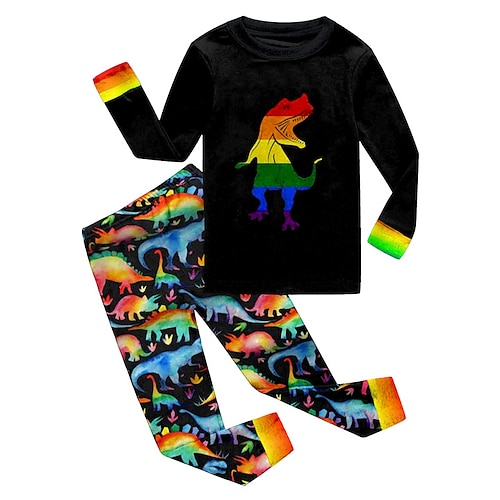 

Kids Boys T-shirt Pants T-shirtSet Clothing Set 2 Pieces Long Sleeve Black Dinosaur Animal Print Street Sports Vacation Fashion Comfort Cool Daily 3-12 Years