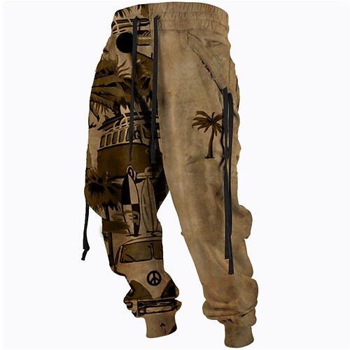 

Men's Sweatpants Joggers Trousers Drawstring Side Pockets Elastic Waist Coconut Tree Graphic Prints Comfort Breathable Sports Outdoor Casual Daily Cotton Blend Terry Streetwear Designer Brown