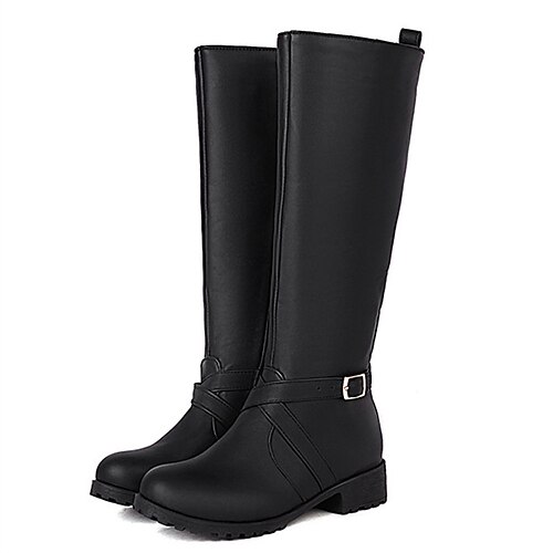 

Women's Boots Riding Boots Mid Calf Boots Chunky Heel Round Toe Minimalism Daily PU Leather Zipper Fall Winter Solid Colored Dark Brown Black