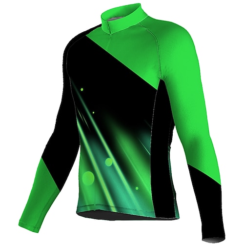 

21Grams Men's Cycling Jersey Long Sleeve Bike Top with 3 Rear Pockets Mountain Bike MTB Road Bike Cycling Breathable Quick Dry Moisture Wicking Reflective Strips Green Color Block Polyester Spandex